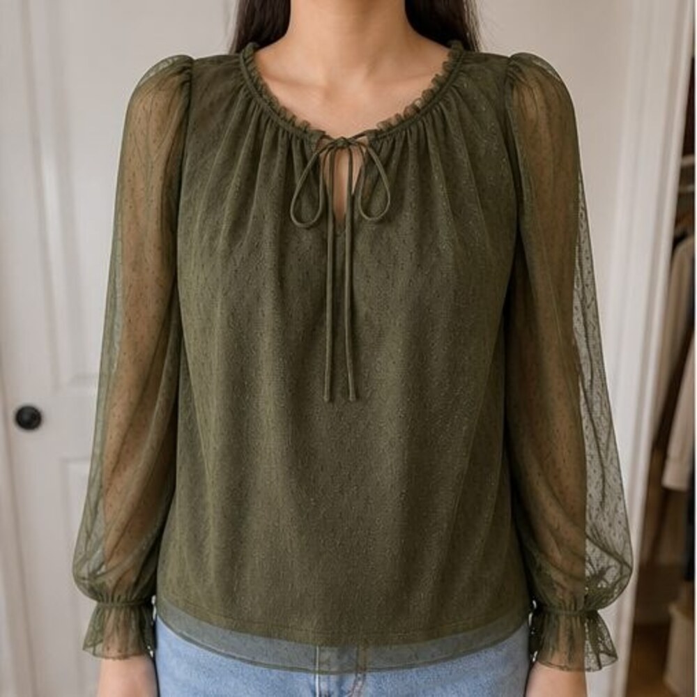 Olive Ruffle Blouse - Picture 2 of 6